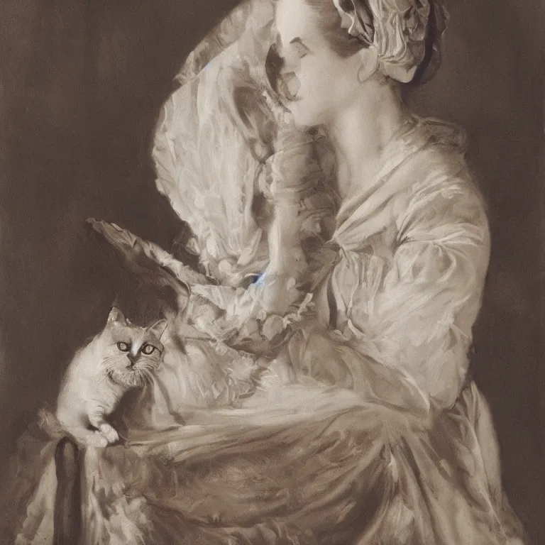 Image similar to Elegant portrait of the old cat lady.