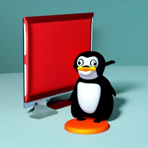 Image similar to pingu sitting behind a computer, 3 d render, painted by mark ryden, art, epic lighting