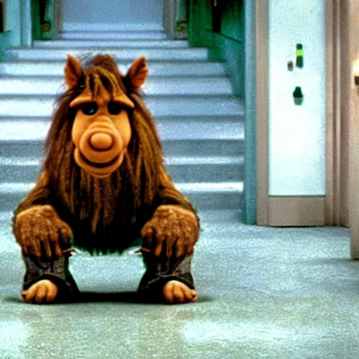 Prompt: alf in the matrix, film still