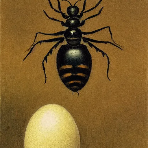 Prompt: a beautiful oil painting of a wasp and an egg by Alfred Kubin