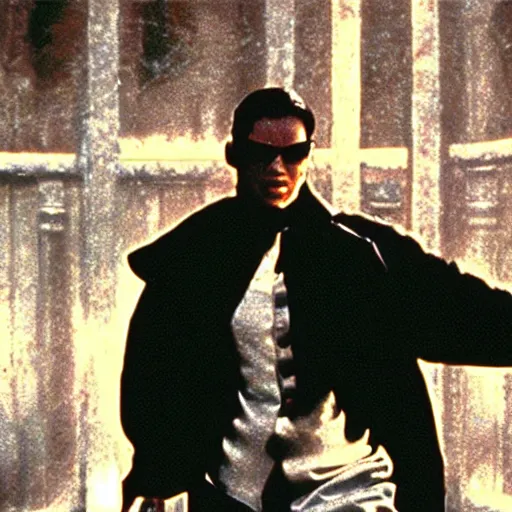 Prompt: still of neo from the matrix in a 1 9 2 0 s movie, lost footage
