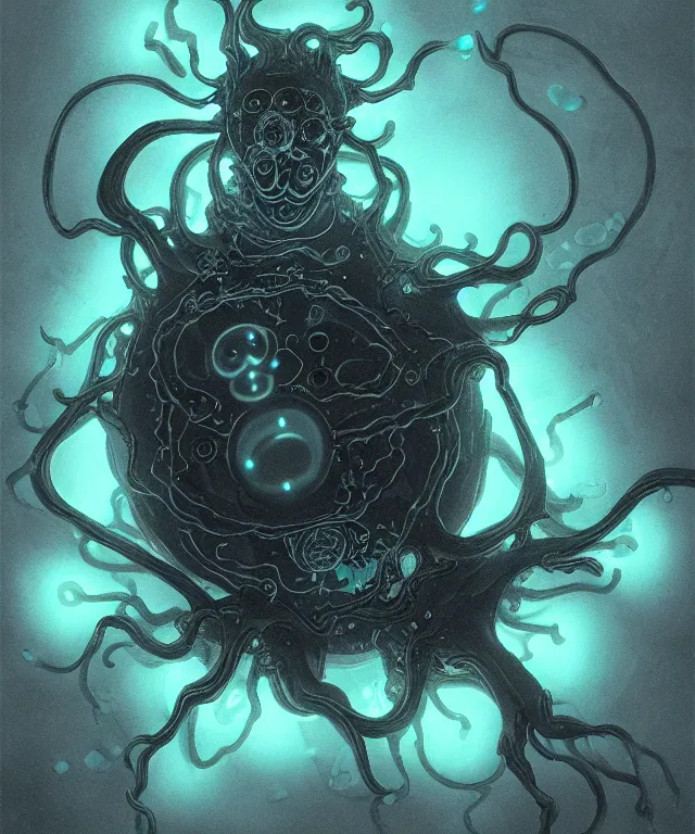 Prompt: a beholder made of bioluminescence slimy skin, fantasy, elegant, crisp 8 k line art, digital painting, artstation, unreal engine, octane render, concept art, matte, sharp focus, hyper realistic lighting, illustration, art by takato yamamoto