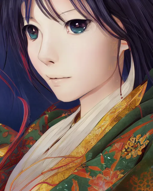 Image similar to An anime portrait of Ssunbiki as a beautiful woman wearing a kimono from Skyrim, 'Ara ara' energy, by Stanley Artgerm Lau, WLOP, Rossdraws, James Jean, Andrei Riabovitchev, Marc Simonetti, and Sakimichan, highly detailed, ultra detailed, golden hour, trending on artstation, cgstudio