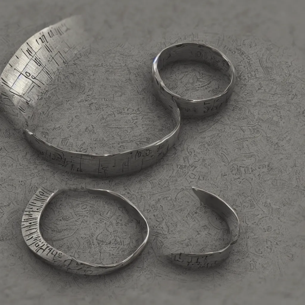 Image similar to the ring from lord if the rings with an imprinted ruler, cm scale imprinted on the inside of the ring, one ring to rule them all, highly detailed, 8 k, trending on artstation, mystic, rpg artwork