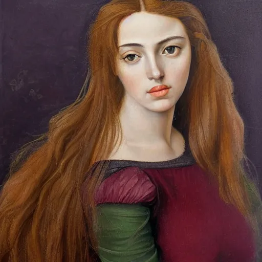 Prompt: a sfumato detailed profile portrait oil painting of a very young italian woman resembling scarlett johansson and ana de armas, in the style of boticelli's young woman in mythological guise, by boticelli and davinci and rembrandt