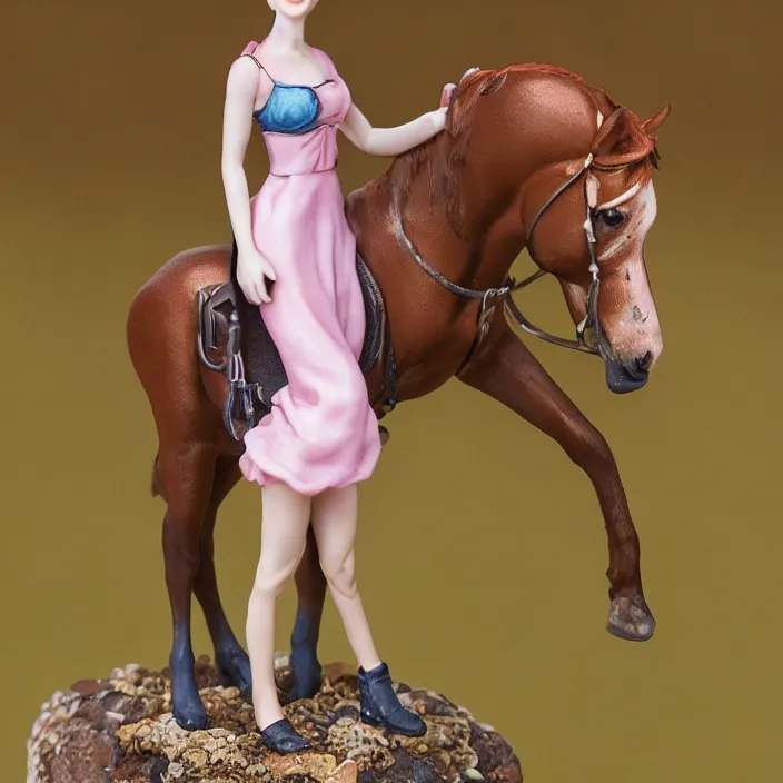 Image similar to 80mm resin detailed miniature of a Woman with a Horse, Product Introduction Photos, 4K, Full body, simple background