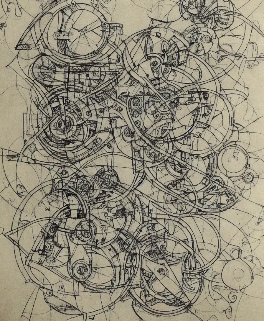 Prompt: mechanical drawing drafting blueprint sketch Davinci art abstract realistic