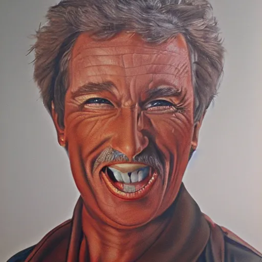 Image similar to a 1 9 8 1 airbrush painting, the face of a person named kieth smeltwort