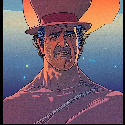 Prompt: mel gibson retro minimalist portrait moebius starwatcher comic by jean giraud, 8 k