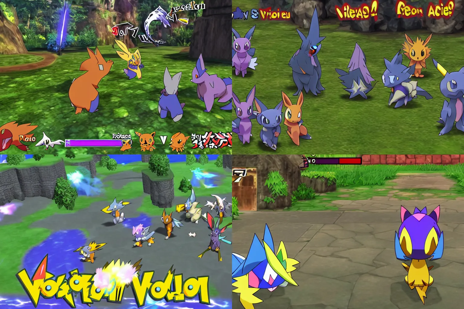 Prompt: video game pokemon : espeons reprisal star valley resident evil vaporeons mystery dungeon ( 6 4 ) fps resolution screenshot tpc resident eevee holding spear fighting old god espeon wearing a witch hat pokemon final gamecube