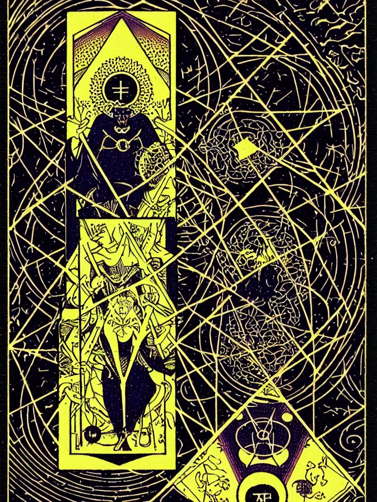 Image similar to life of ash, flat, granular gradient, dark theme, color blocks, tarot nouveau, the occult + work of kazuma nigai + tarot card