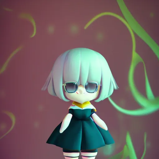 Image similar to cute fumo plush of a girl with a big heart, twee velvet dressed monstergirl, blob anime, bokeh, vray