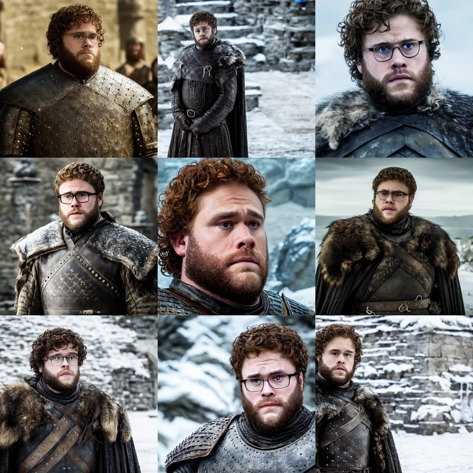 Prompt: film still of seth rogan in game of thrones, photo