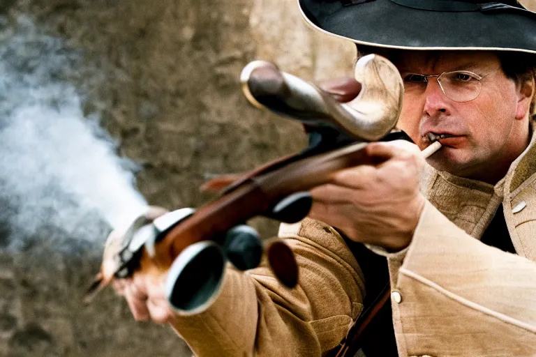 Prompt: closeup portrait of jan peter balkenende firing a musket, natural light, sharp, detailed face, magazine, press, photo, steve mccurry, david lazar, canon, nikon, focus