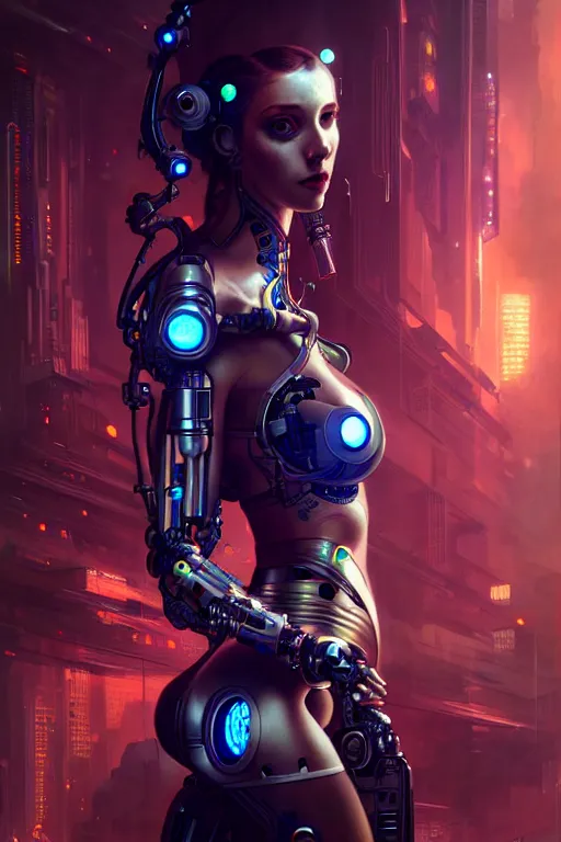 Image similar to ultra realistic, beautiful female cyborg in a crowded smoky cyberpunk club in space megalopolis, sci - fi, intricate details, eerie, highly detailed, octane render, 8 k, art by artgerm and alphonse mucha and greg rutkowski