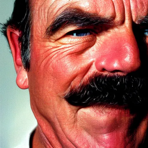 Prompt: tom selleck portrait photograph by chuck close