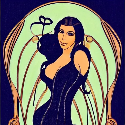 Prompt: art nouveau - style kim kardashian