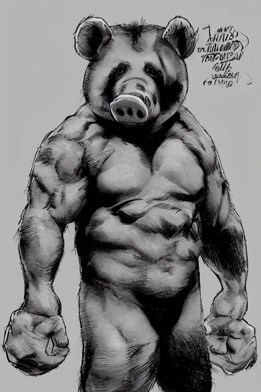 Image similar to half man half bear half pig, marvel comics style, dark fantasy, trending on artstation,