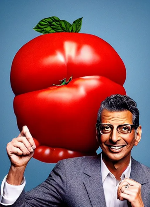 Prompt: jeff goldblum inside a giant tomato, inspired by davis jim