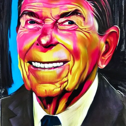 Image similar to ronald reagan painted by francis bacon