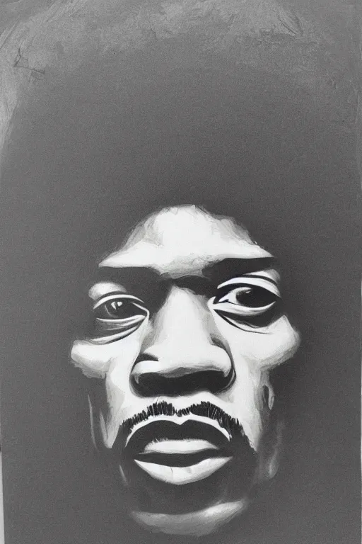 Image similar to ultra realistic Jimi Hendrix face portrait in the style of grant wood