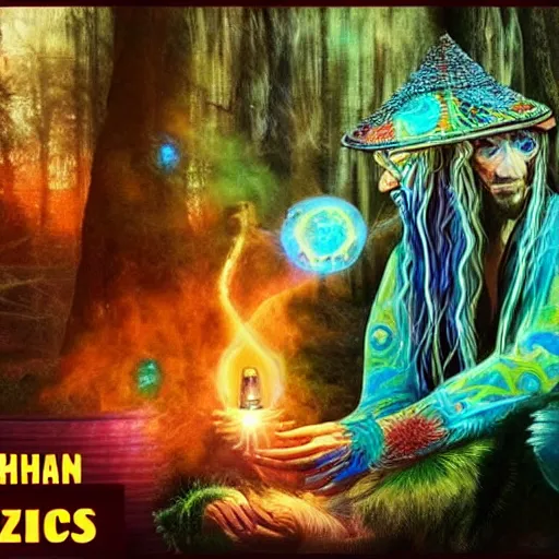 Prompt: magical shaman smoking DMT and meeting interdimensonal beings who share with him the akashic records hyperdetailed 4k very intriguing and mystical surrealism
