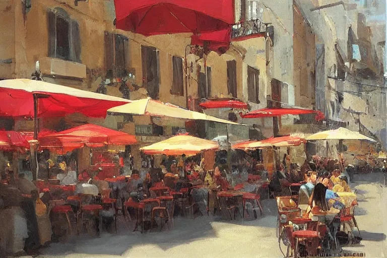 Image similar to “ italian street restaurant on the boulevard, simon pasini ”