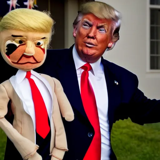 Prompt: Donald Trump as a ventriloquial figure