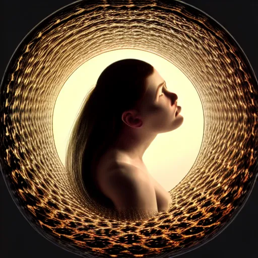 Image similar to hyperrealism photography computer simulation visualisation of parallel universe beautiful woman by caravaggio rendered in mandelbulb 4 d