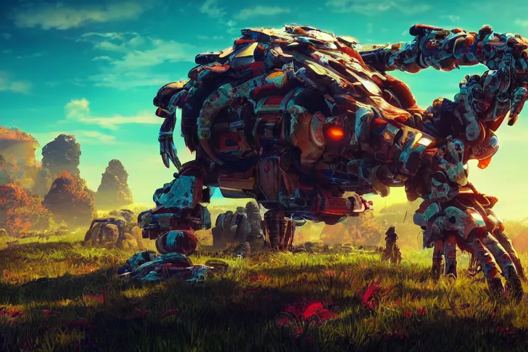 Image similar to shellsnapper machine mecanical creature robot of horizon forbidden west horizon zero dawn radiating a glowing aura global illumination ray tracing hdr fanart arstation by ian pesty and alena aenami artworks in 4 k