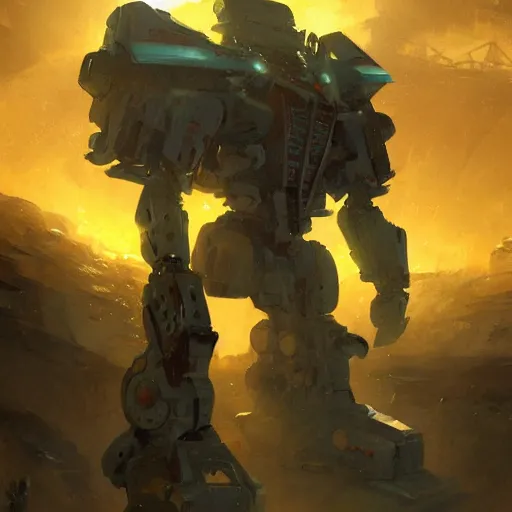 Image similar to yellow mecha with flat head and big sword and shield, Keetongu Bionicle, by Greg Rutkowski