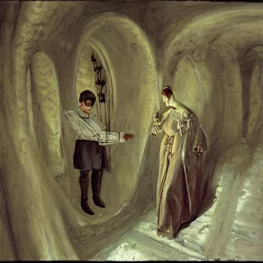 Image similar to tzar and tzarina are killed with magic happens in an underground celler, levitan, russia