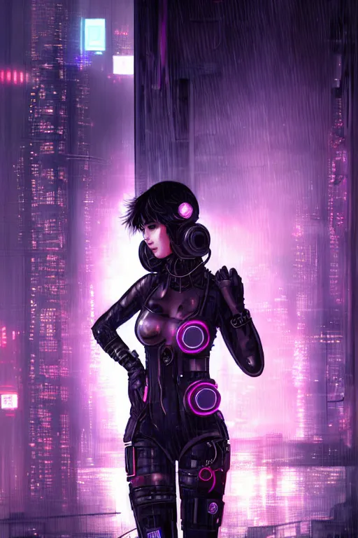 Image similar to portrait futuristic lovely cyberpunk female police, in heavy rainning futuristic tokyo rooftop cyberpunk night, ssci-fi, fantasy, intricate, very very beautiful, elegant, neon light, highly detailed, digital painting, artstation, concept art, soft light, hdri, smooth, sharp focus, illustration, art by tian zi and craig mullins and WLOP and alphonse mucha