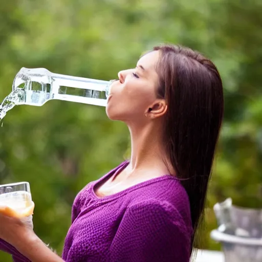 Prompt: photo of a woman drinking water from a toilet