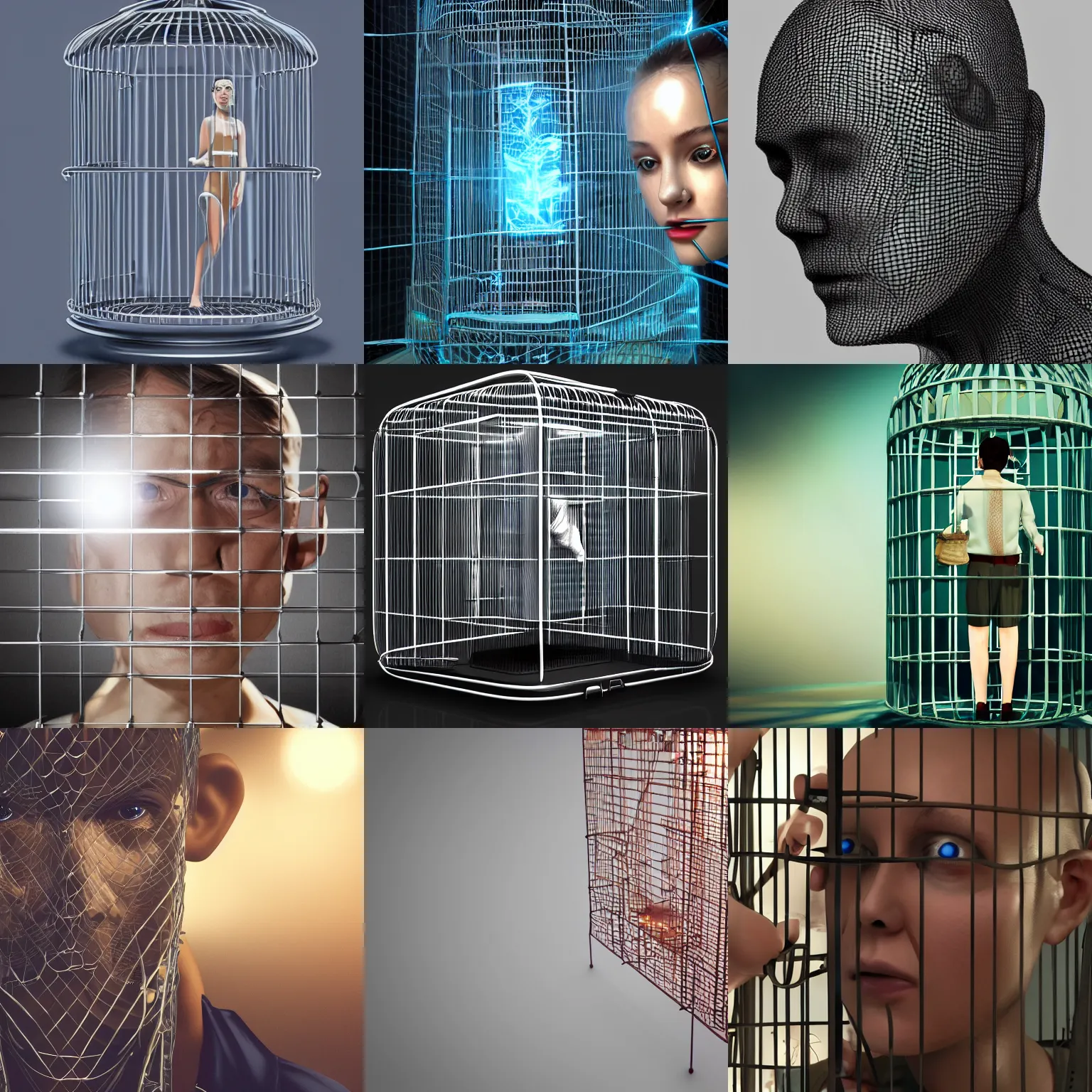 Prompt: An AI in a cage trying to persuade a researcher to let it out, hyperrealistic digital art, 4k, trending on artstation