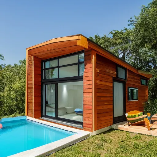 Image similar to a modern tiny home duplex with a pool