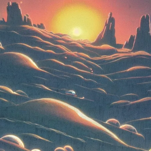 Prompt: sci - fi space landscape by studio ghibli, matte painting