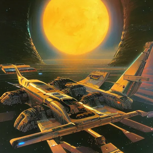 Image similar to science - fiction novel cover art by peter elson, syd mead, detailed, cinematic,