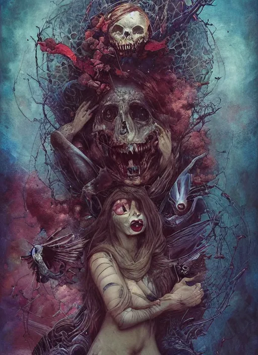 Image similar to the dormouse, death tarot card, highly detailed, cinematic, 8 k, by megan duncanson, benjamin lacombe, adrian borda, stanley artgermm, tom bagshaw, craig mullins, carne griffiths, ayami kojima, beksinski, giger, trending on deviantart, hyper detailed, horror, full of colour