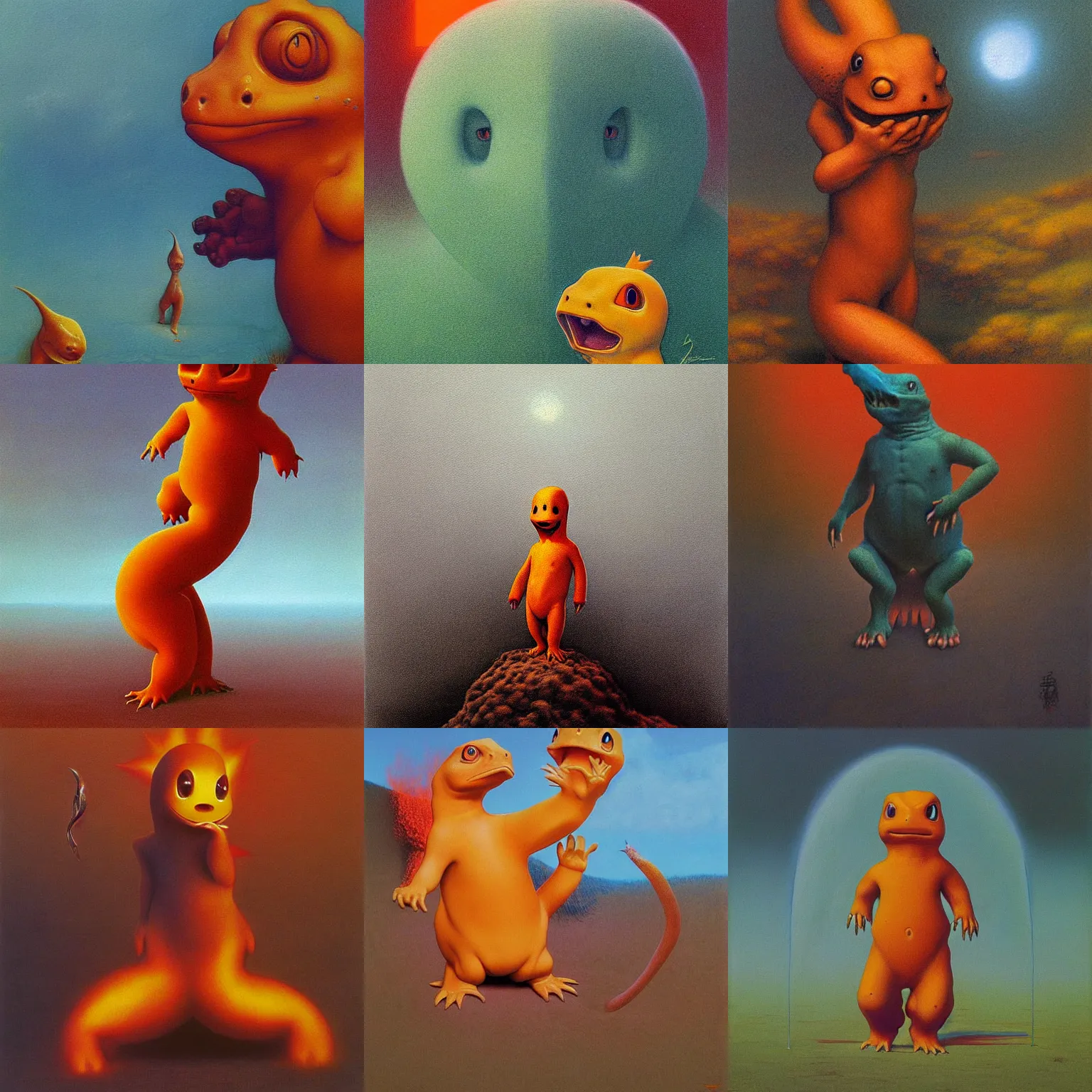 Prompt: a highly detailed painting of charmander by zdzisław beksinski