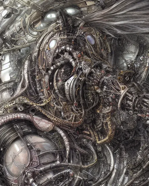 Image similar to artwork by yoshitaka amano, biomechanical, 4 k, hyper detailed