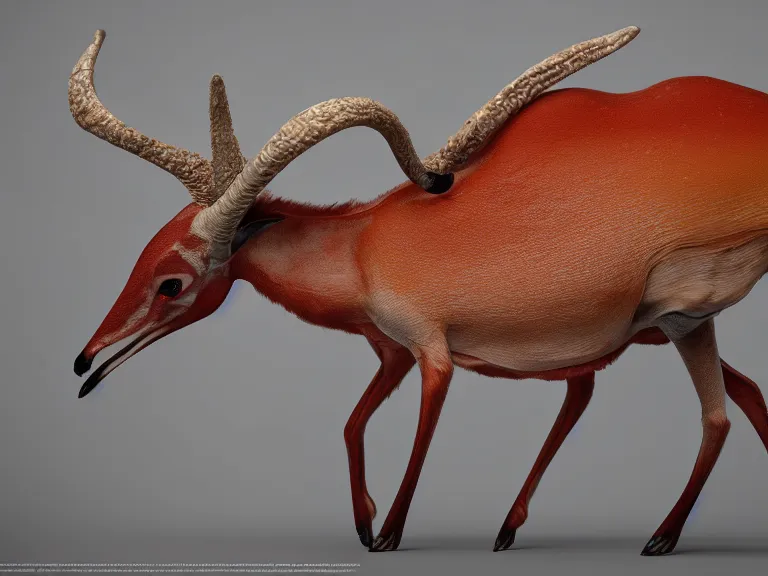 Image similar to Mutant antelope with translucent leather sacks of different sizes growing on its back. Concept art, octane render, extremely high detail, details, hyperrealism, cinematic, 8k, depth of field