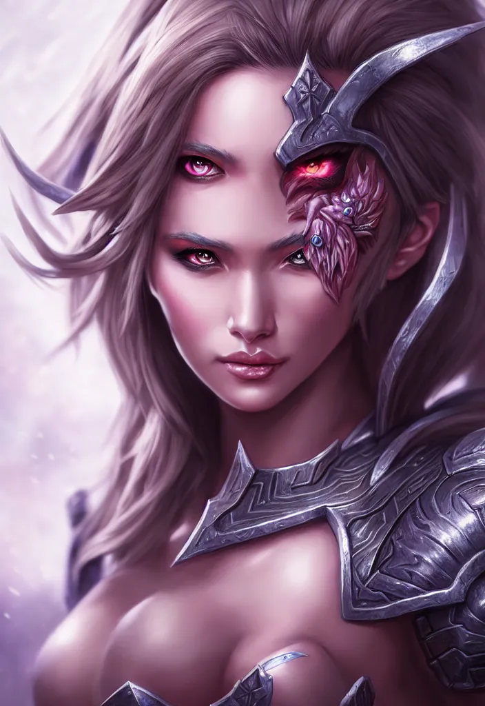 Image similar to sakimi chan, fantasy armor, detailed face, tony sart, hyper realistic