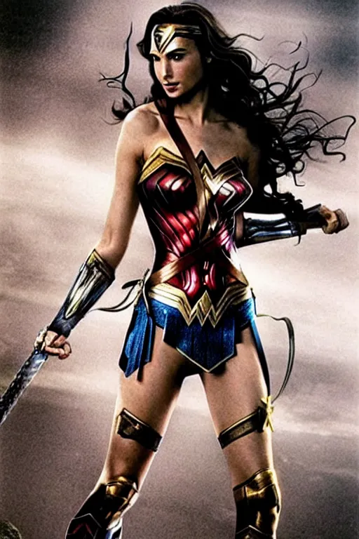 Image similar to Gal Gadot as Wonder Woman with athletic body, illustration by Luis Royo