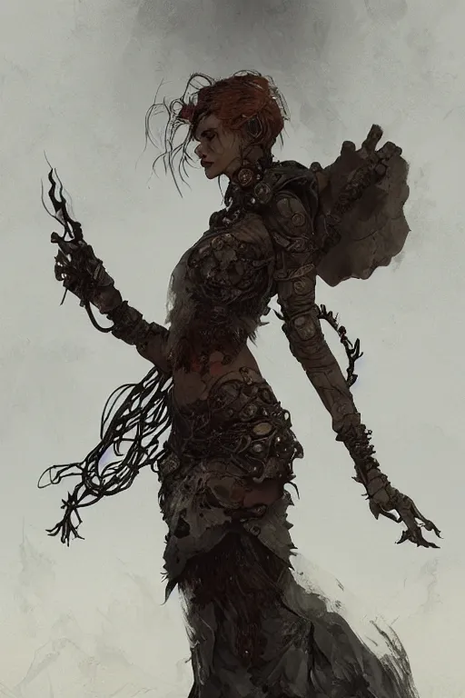 Image similar to a full body portrait of a beautiful post apocalyptic offworld nordic necromancer reposed by the lava pits, intricate, elegant, highly detailed, digital painting, artstation, concept art, smooth, sharp focus, illustration, art by krenz cushart and artem demura and alphonse mucha