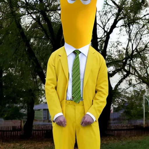 Image similar to banana head, a man wearing a suit banana head