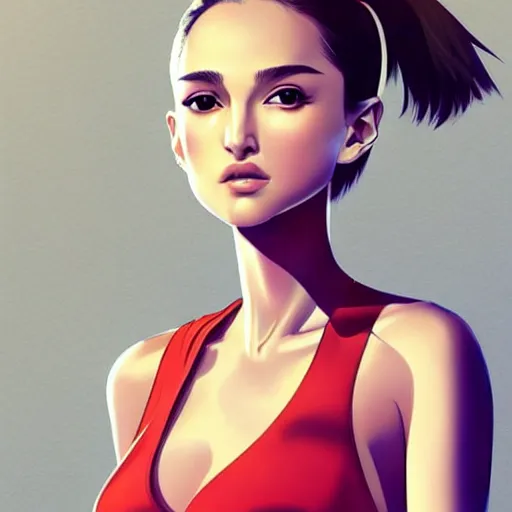 Image similar to a beautiful young japanese natalie portman alluring gravure model, wearing elaborate designer tank top, by akira toriyama and wlop and ilya kuvshinov and artgerm and, aesthetic, gorgeous, stunning, alluring, attractive, artstation, deviantart, pinterest, digital art