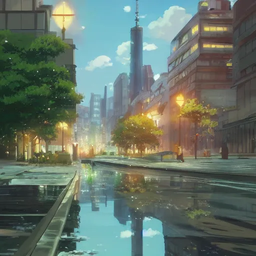 Prompt: beautiful city landscape Makoto Shinkai