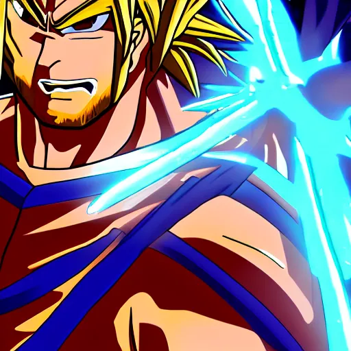 Image similar to jesus Christ on the cross going super saiyan, glowing, highly detailed, anime