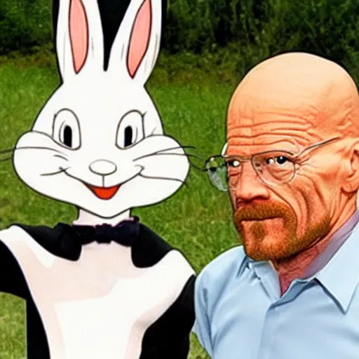 Prompt: Bugs Bunny hanging out with Walter White